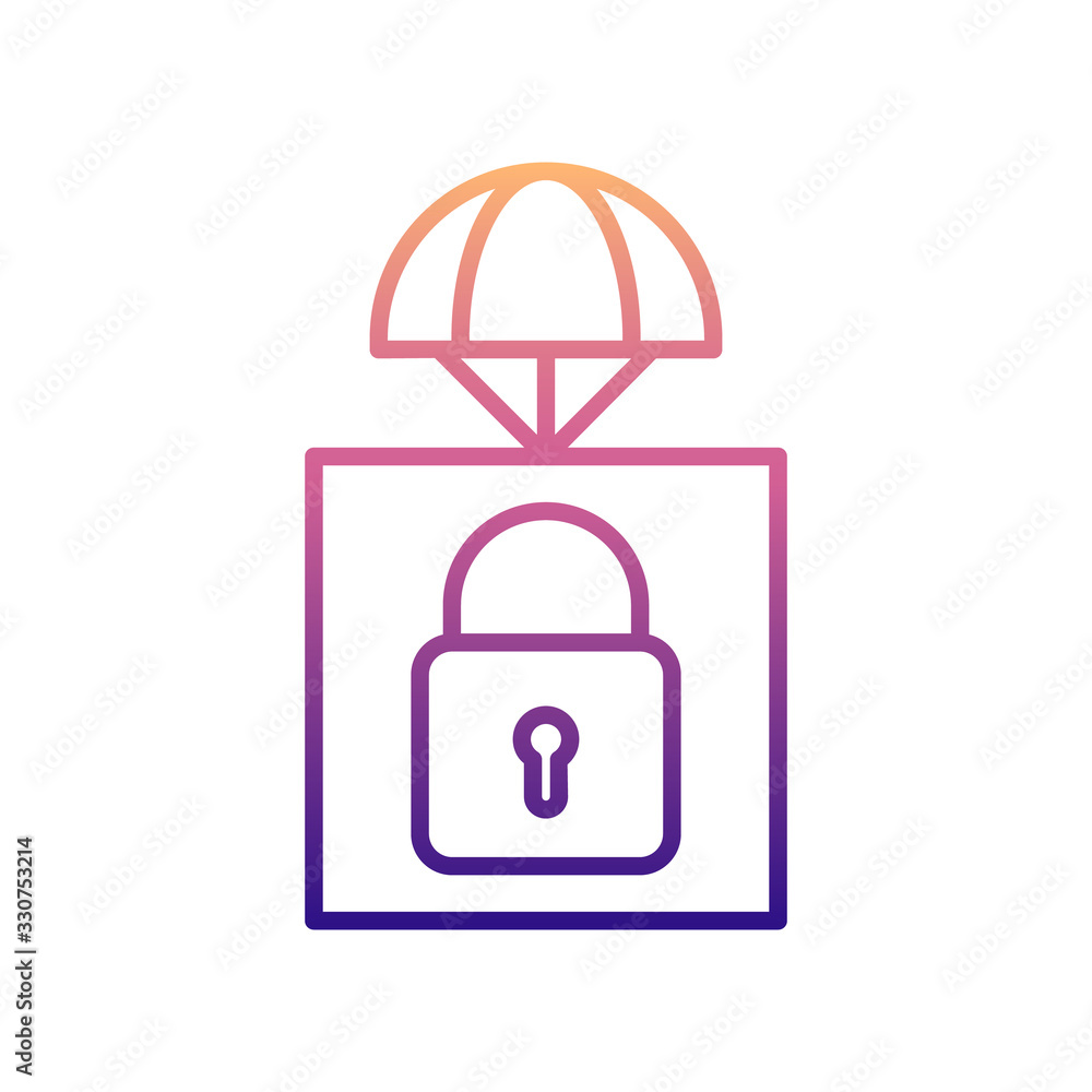 Poster parcel with lock nolan icon. simple thin line, outline vector of drones icons for ui and ux, website