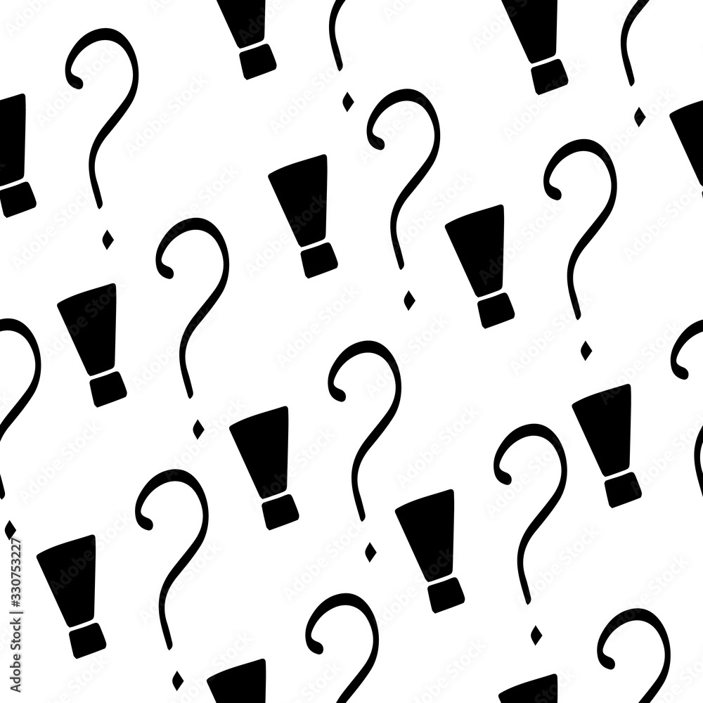 Fototapete question marks and exclamation mark seamless pattern. vector sketch question marks and exclamation m