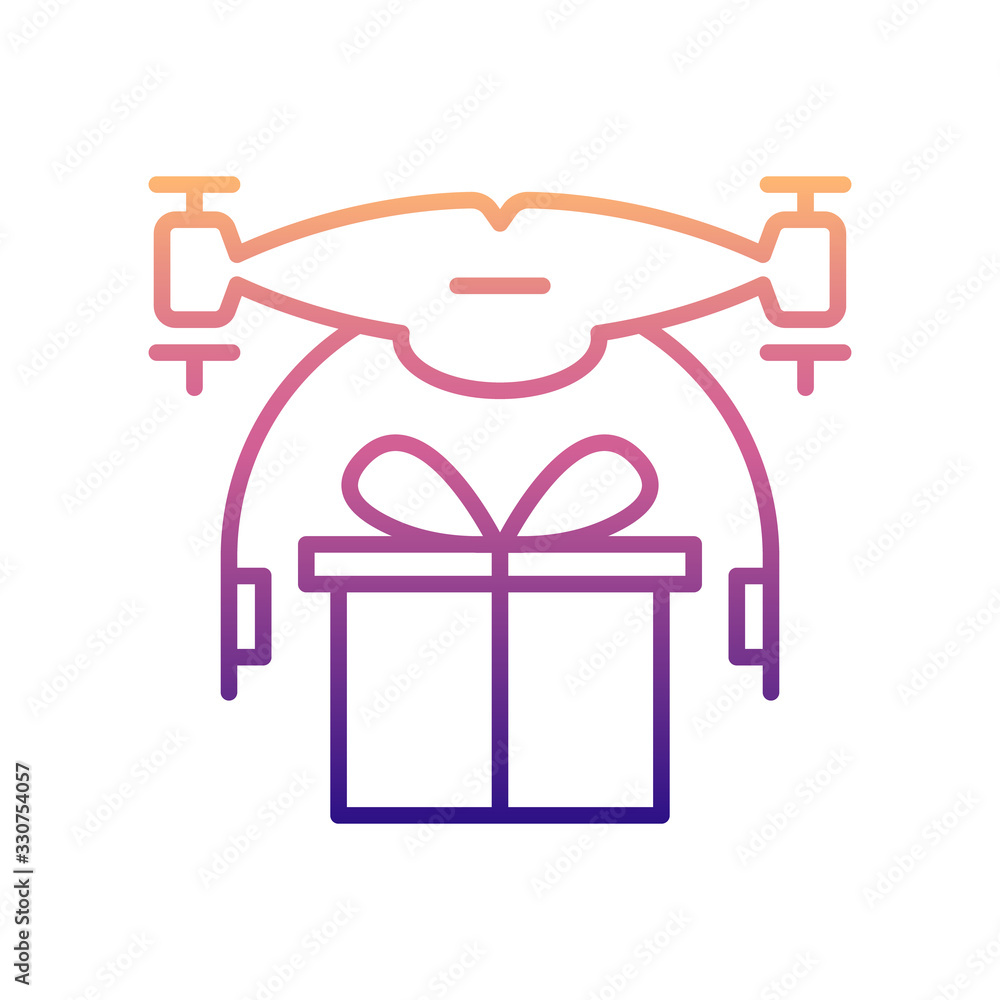 Poster drone with a gift nolan icon. simple thin line, outline vector of drones icons for ui and ux, websit