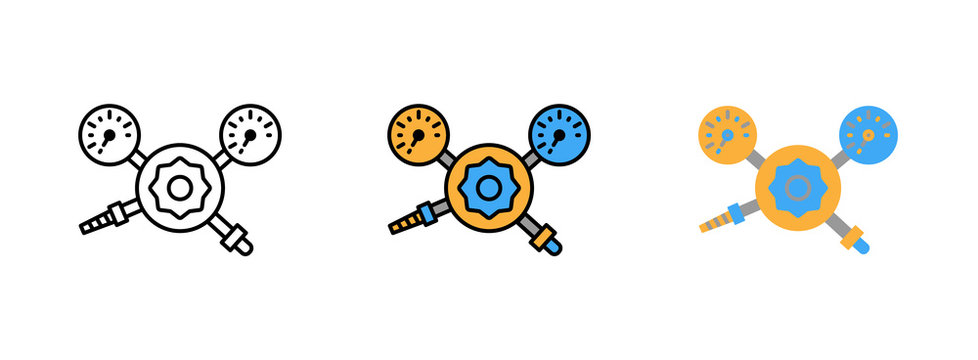 pressure regulator gauge icon set isolated on white background for web design