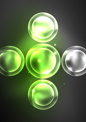 Glowing neon shiny transparent bubbles, glass circles or bio cell concept. Techno futuristic vector abstract background For Wallpaper, Banner, Background, Card, Book Illustration, landing page