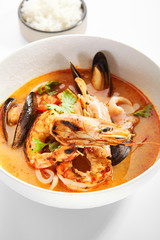 Tom Yum with seafood in bowl