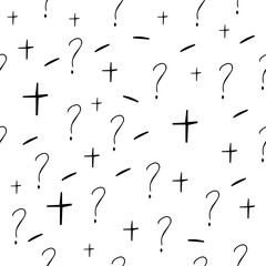 Question mark vector seamless pattern. Hand drawn sketch. FAQ button. Asking questions. Ask for help