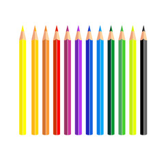 Coloring Pencils Set Various Colors Isolated on White Background