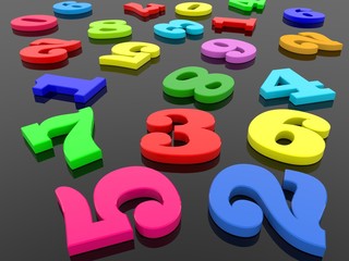 Colored numbers on a black background