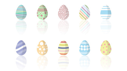 Set of Easter colorful painted eggs on white background.