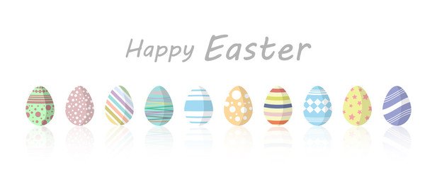 Fototapeta premium Set of Easter colorful painted eggs on white background.