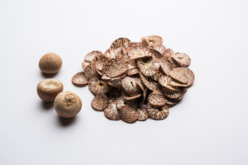 Betel nut chips in a bowl also known as slices of supari in india, used in Paan masala