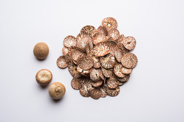Betel nut chips in a bowl also known as slices of supari in india, used in Paan masala