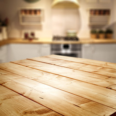 Table background of free space and kitchen interior 