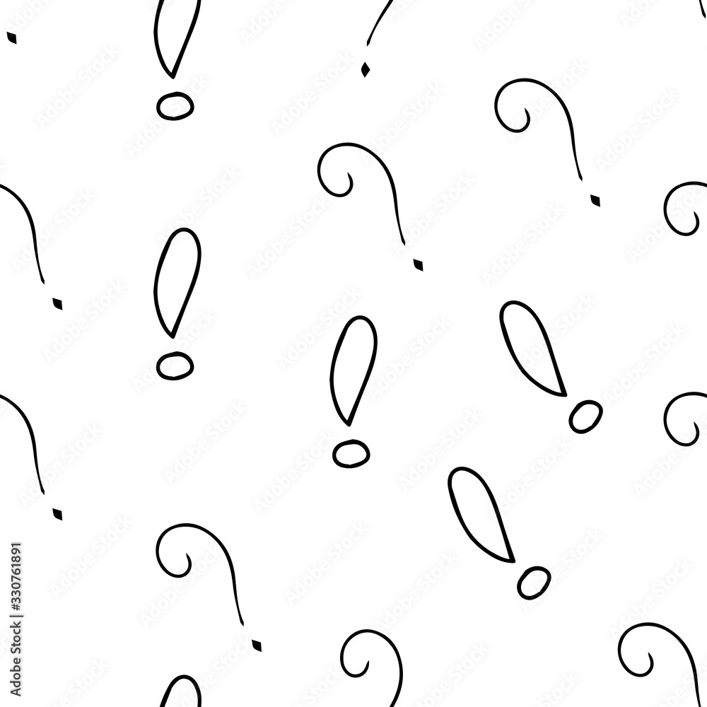 Fototapete question marks and exclamation mark seamless pattern. vector sketch question marks and exclamation m