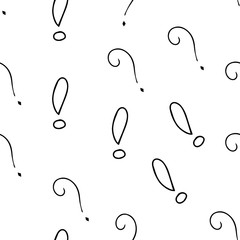 Question marks and exclamation mark seamless pattern. Vector sketch question marks and exclamation mark background