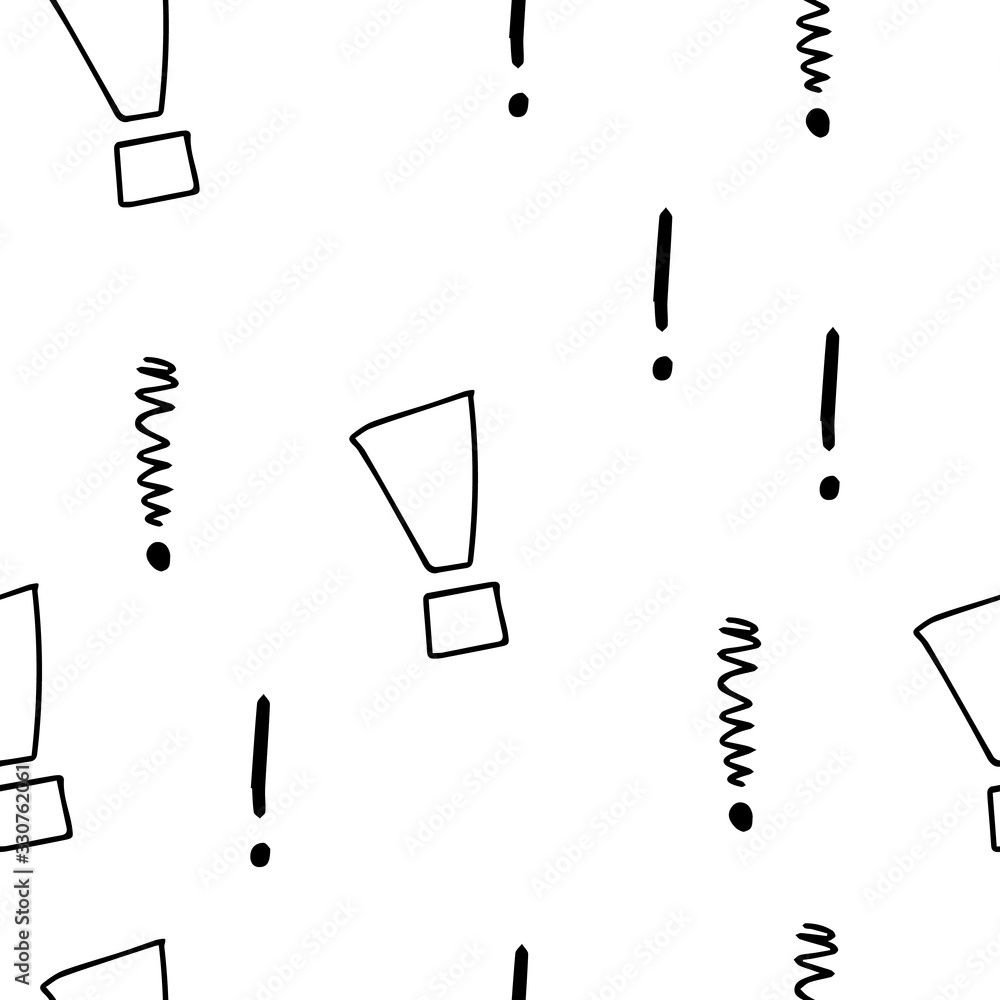 Poster exclamation mark seamless pattern on white background. hand drawn vector elements.vector sketch ques