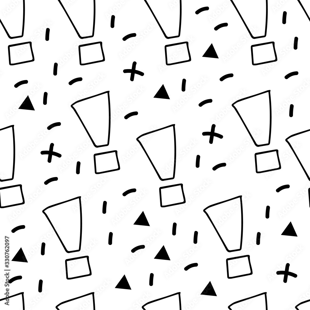 Poster exclamation mark seamless pattern on white background. hand drawn vector elements.vector sketch ques
