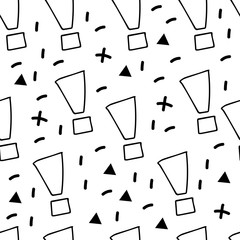 Exclamation mark seamless pattern on white background. Hand drawn vector elements.Vector sketch question marks background