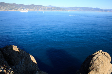 Portofino (GE), Italy - June 01, 2017: View from Portofino's lighthouse, Genova, Liguria, Italy