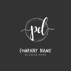  Handwritten initial letter P D PD for identity and logo. Vector logo template with handwriting and signature style.