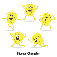 Cartoon disease character in flat vector illustration isolated on white background. Set of disease in many posture and emotions style.