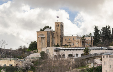 Fototapeta na wymiar The St Andrew Scots Memorial Church building in Jerusalem city in Israel