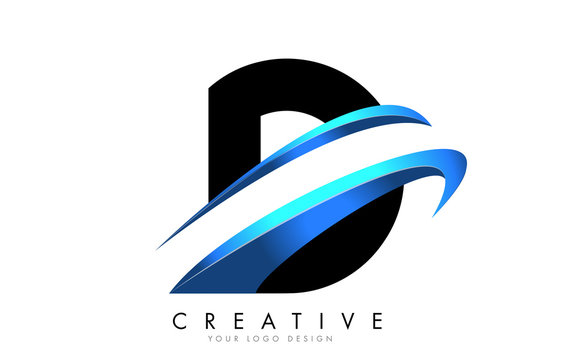 D Letter Logo With Blue Gradient Swash Design.