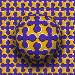 Rotating sphere of cruciform shape pattern. Vector blue golden optical illusion background.