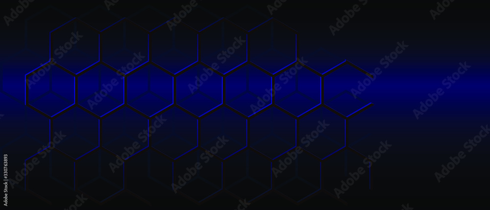 Poster modern abstract black background with blue hexagonal pattern. vector eps10