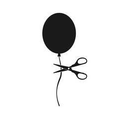 Balloon air and scissors icon. Flat vector illustration on white background.