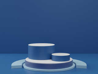 3D rendering of Classic blue pedestal podium on clearly background, abstract  minimal podium blank space for beauty cosmetic product,Clean design luxury minimalist mockup stage pillar stand scene,