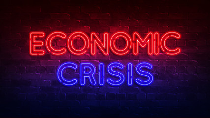 economic crisis neon sign. red and blue glow. neon text. Conceptual background for your design with the inscription. 3d illustration.