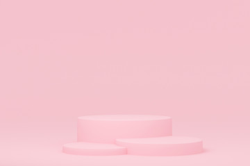 Minimal 3d rendering scene with composition empty cylinder pink pastel podium for product and abstract background. mock up geometric shape in pastel colors. platforms for cosmetic 3d illustration