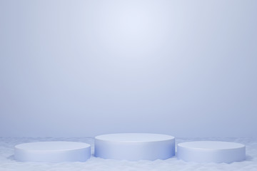 Cylinder podiums on blue background. Abstract minimal scene with geometrical. Scene to show cosmetic products presentation. Mock up design empty space. Showcase, shopfront, display case. 3d render.