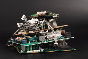 electronic PCB garbage as background from recycle industry and old consumer devices