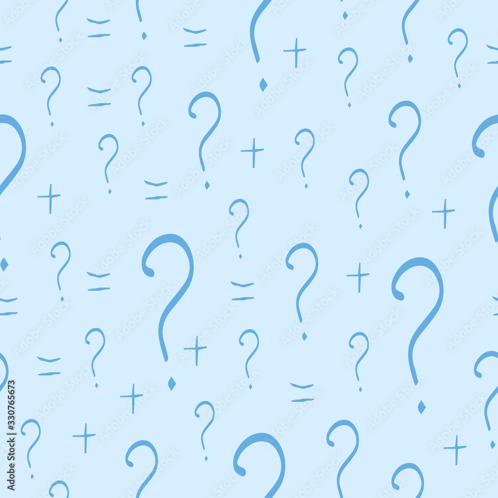 Poster question mark vector seamless pattern. hand drawn sketch. faq button. asking questions. ask for help