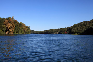 Sesto Calende (VA), Italy - September 15, 2016: The Ticino River view from a tourist boat, Lombardy, Piedmont, Italy.