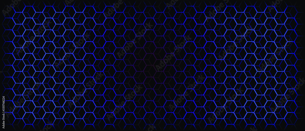 Poster modern abstract black background with blue hexagonal pattern. vector eps10
