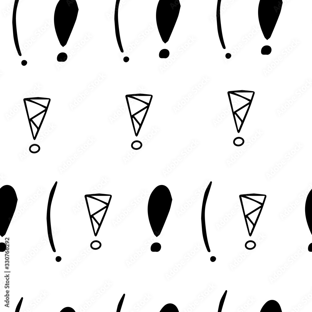 Poster exclamation mark seamless pattern on white background. hand drawn vector elements.vector sketch ques