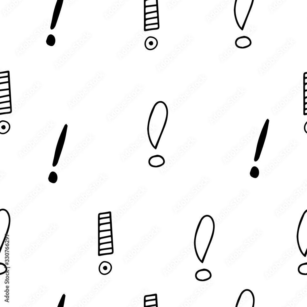 Poster exclamation mark seamless pattern on white background. hand drawn vector elements.vector sketch ques