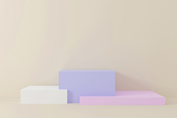 Minimal 3d rendering scene with composition empty step cube shades of colorful pastel podium for cosmetic product and abstract background. mock up geometric shape in pastel colors. 3d illustration