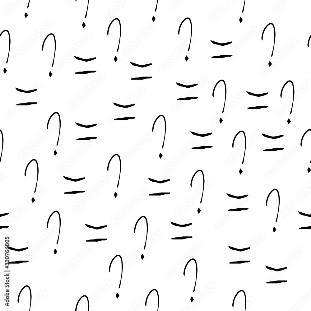 Poster question mark vector seamless pattern. hand drawn sketch. faq button. asking questions. ask for help