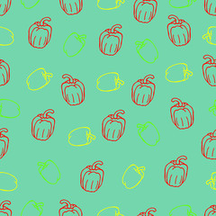  Vector illustration. Bright seamless pattern in the form of pepper vegetables. Cover design, wallpaper design, textile print.