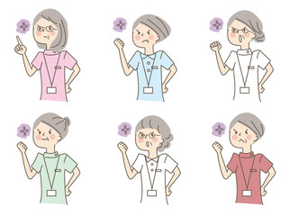 怒るシニア女性 白衣 セット