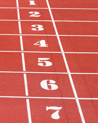 numbers from one to seven of the athletics track lane