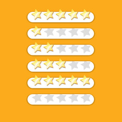 five star rating icon set. client feedback system rating with cartoon stars. funky Rate us web page design template