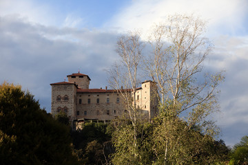 Angera (VA), Italy - September 15, 2016: View of Rocca Borromea in Angera town, Angera, Maggiore Lake, Varese, Lombardy, Italy.