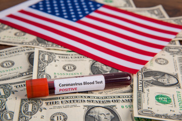 corona virus US economic crisis dollars and blood tube virus test 