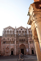 Fototapeta premium Ferrara (FE), Italy - June 10, 2017: Facade of San Giorgio's cathedral, Ferrara, Emilia Romagna, Italy