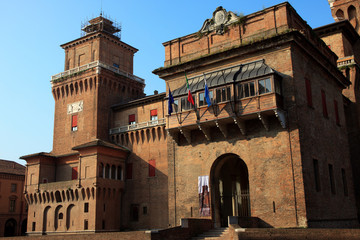 Fototapeta premium Ferrara (FE), Italy - June 10, 2017: The Estense castle in Ferrara, Emilia Romagna, Italy