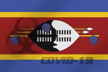 Obraz premium 3D ILLUSTRATION VIRUS, BIOHAZARD SYMBOL CORONAVIRUS WITH Swaziland FLAG, Flu coronavirus floating, micro view, pandemic virus infection, asian flu.