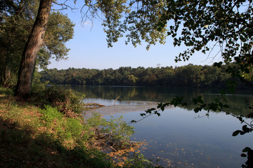 Obraz premium Sesto Calende (VA), Italy - September 15, 2016: The Ticino river view from the riverside, Lombardy, Piedmont, Italy.