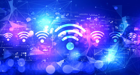 Wifi theme with technology blurred abstract light background